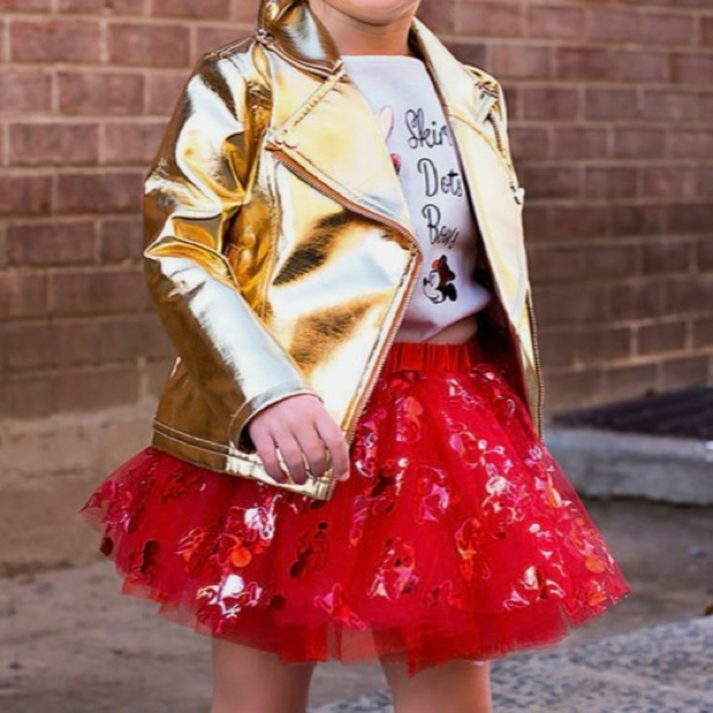 Disney Minnie Mouse Vibrant Red Skirt with Gold Accents